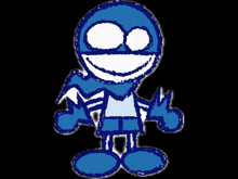 a blue and white drawing of a person with a lightning bolt on his head