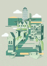 an illustration of a city with the word zaandam on the bottom right