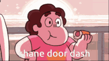 a cartoon character with the words shane door dash written below him