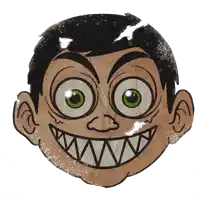 a cartoon drawing of a man with green eyes