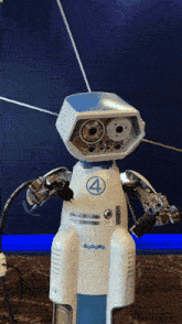 a white robot with the number 4 on it