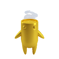 a gold cartoon character with smoke coming out of it 's mouth