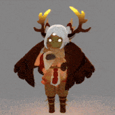 a cartoon character with antlers and a scarf on