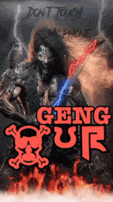 a poster for geng ur shows a man holding a lightning sword