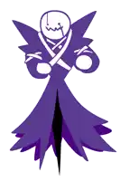 a drawing of a person in a purple dress with a sword