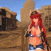 a girl in a bikini and cowboy hat is standing in front of a building that says sheriff 's office
