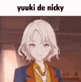 a close up of a person 's face with the words yuuki de nicky on it .