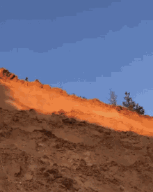 a man is kneeling down on a sand dune in the desert