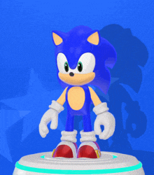 a sonic the hedgehog standing on a white platform