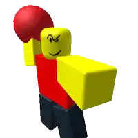 a yellow and red roblox character with a red boxing glove