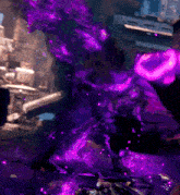 a purple light is coming out of a person 's head