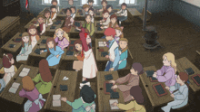 a group of children are sitting at their desks in a school classroom