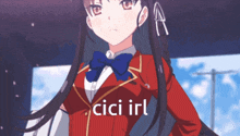 a picture of a girl with the words cici irl written below her