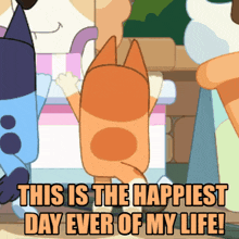 a cartoon of a cat with the words " this is the happiest day ever of my life "