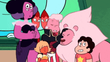 a group of cartoon characters including steven and a pink lion