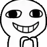a pixel art drawing of a person smiling with big teeth and big eyes .