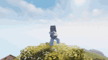 a minecraft character is standing on top of a grassy hill