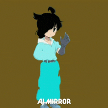 a drawing of a girl with the word al mirror on the bottom right