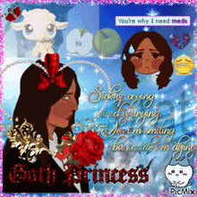 a picture of a girl with roses and the words death princess on the bottom