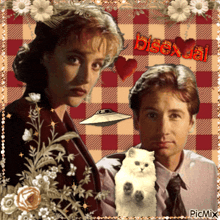 a picture of a man and a woman with a cat and the words bisex cat on the bottom