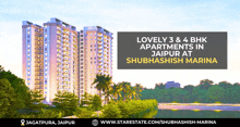 an advertisement for lovely 3 & 4 bhk apartments in jaipur at shubhashish marina