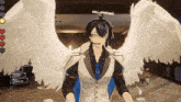 a video game character with white wings and a headset on