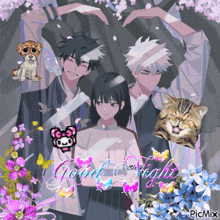 a collage of anime characters and flowers with the words good night