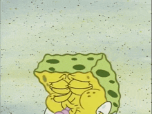a cartoon of spongebob playing a shell with his mouth