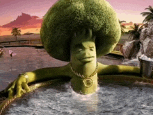 a cartoon character with a broccoli head and a gold chain