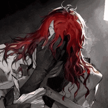 a drawing of a person with long red hair