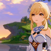 a girl in a video game with gacha universe written on the bottom