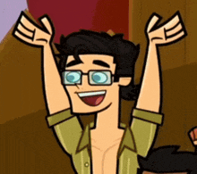 a cartoon character with his arms in the air
