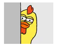 a cartoon of a chicken peeking out from behind a wall .