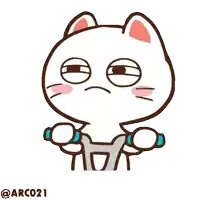 a cartoon drawing of a cat lifting dumbbells with the hashtag arco21 at the bottom