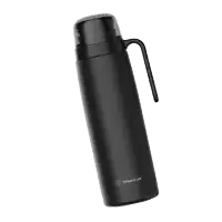 a black thermolar bottle with a handle on it