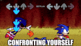 a cartoon of sonic the hedgehog playing a video game with the caption confronting yourself