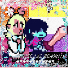 a pixel art of a girl and a boy with the words " roselle beam " at the top