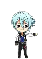 a cartoon character with blue hair and a braid is standing with his hand on his hip .