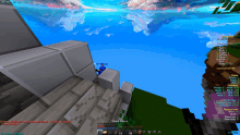 a screenshot of a minecraft game shows a person standing on a building