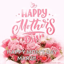 a happy mother 's day card with a bouquet of pink roses