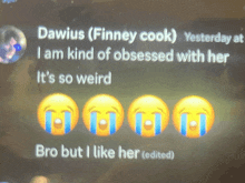 a screenshot of a text message between dawius and finney cook