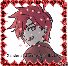 a picture of a boy with red hair and the words xander and sunflower 4ever on it