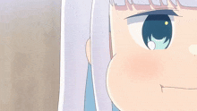 a close up of a cartoon character with white hair