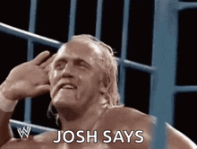a man in a wrestling ring with the words josh says on the bottom