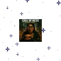 a pixel art of a woman eating a hamburger with call of ness minor dps 7 written on it