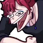 a cartoon character with red hair and a black shirt is smiling