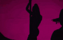 a shadow of a woman dancing on a pink background .