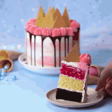 a slice of cake with a crown on top of it