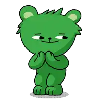 a cartoon of a green teddy bear with a smirk on its face