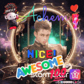 a picture of a boy in a frame with the words nice awesome